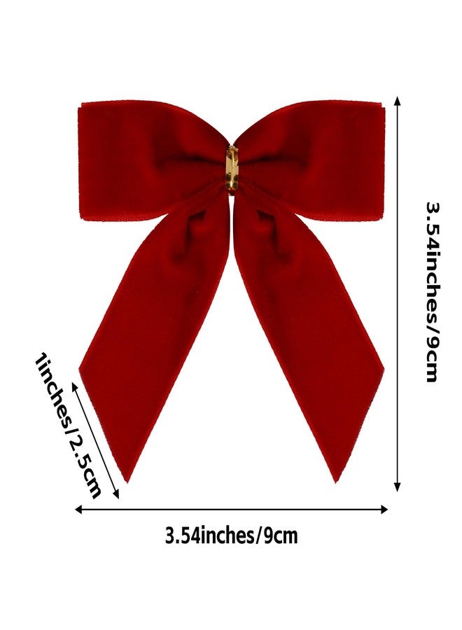 Bskifnn 24 Pcs Velvet Bows for Christmas Tree Red Velvet Bows for Treat Bag Gift Wrapping 3.5 inch Christmas Ornaments Wreath Home Decoration (Red, 1 Inch) - Image 2